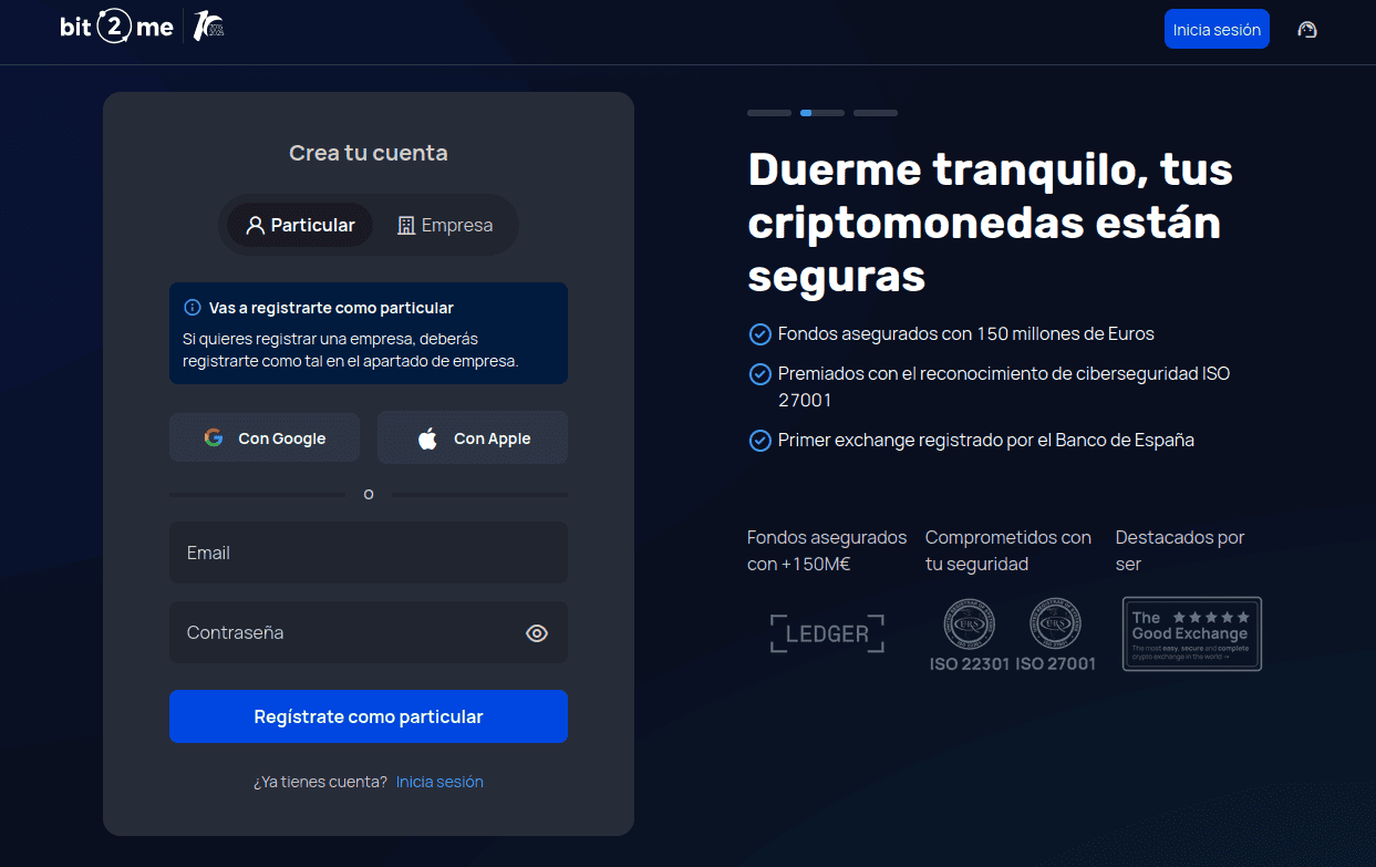 Portal de registro de cuenta en Bit2Me - Bit2Me Academy