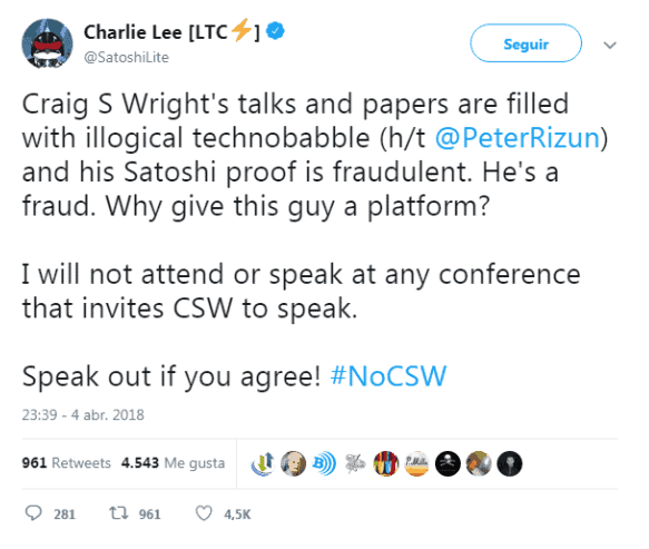 Charlie Lee on the possibility of Craig S. Wright being Satoshi Nakamoto