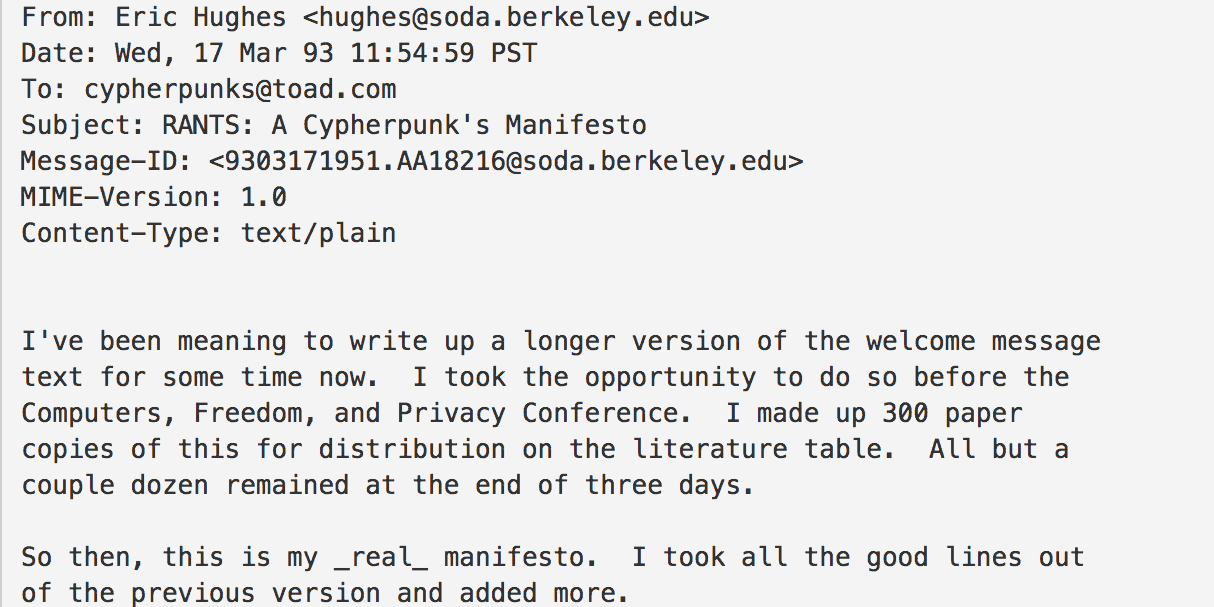 Cypherpunk Manifesto Email List