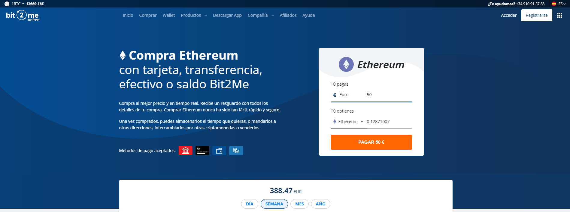Comprando Ethereum en Bit2Me Wallet