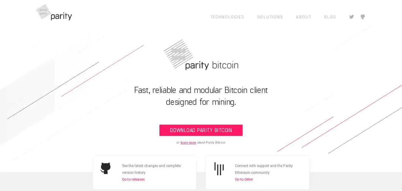 Web del Parity Bitcoin Client, una full wallet realizada por el equipo de Parity