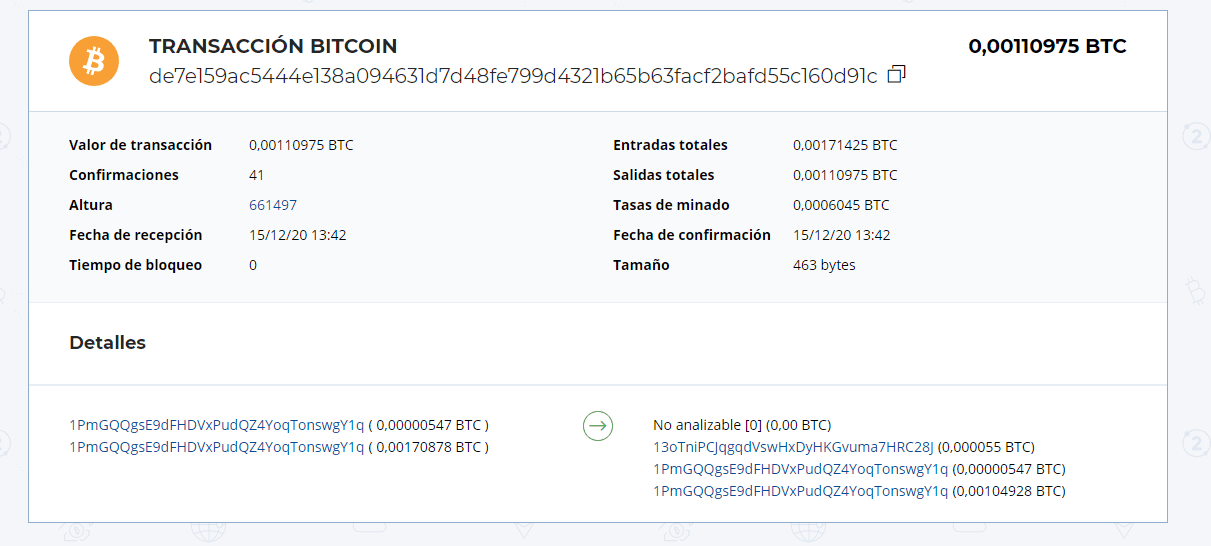 Visualización de una transacción de Blockstack en la blockchain de Bitcoin