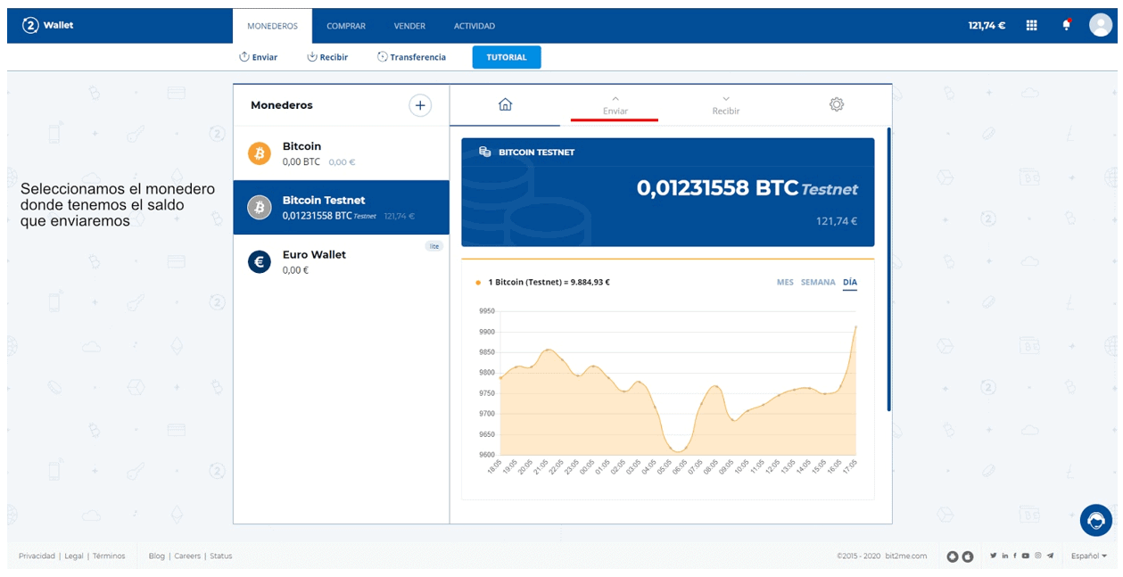 Seleccionando monedero a usar en Bit2Me Wallet