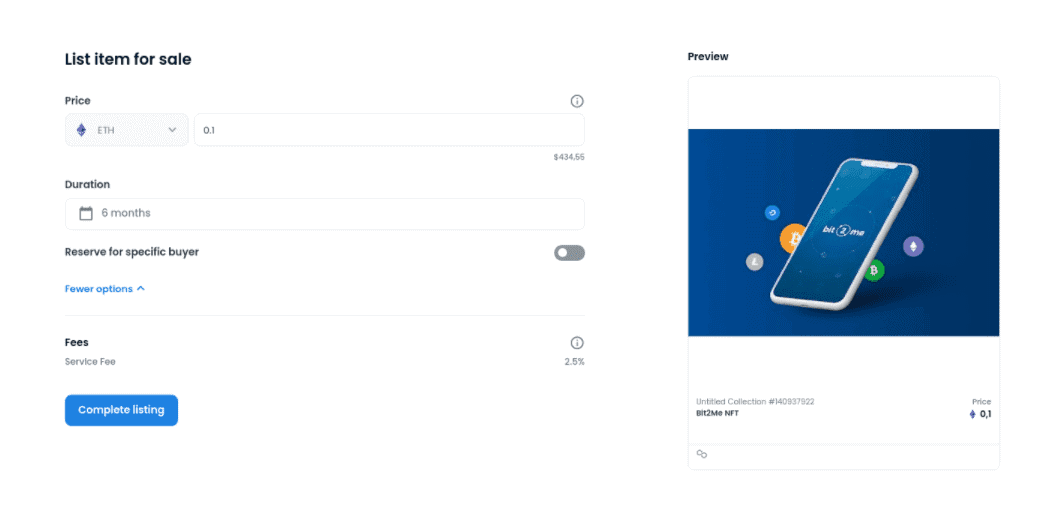 Terminando la configuración para la venta