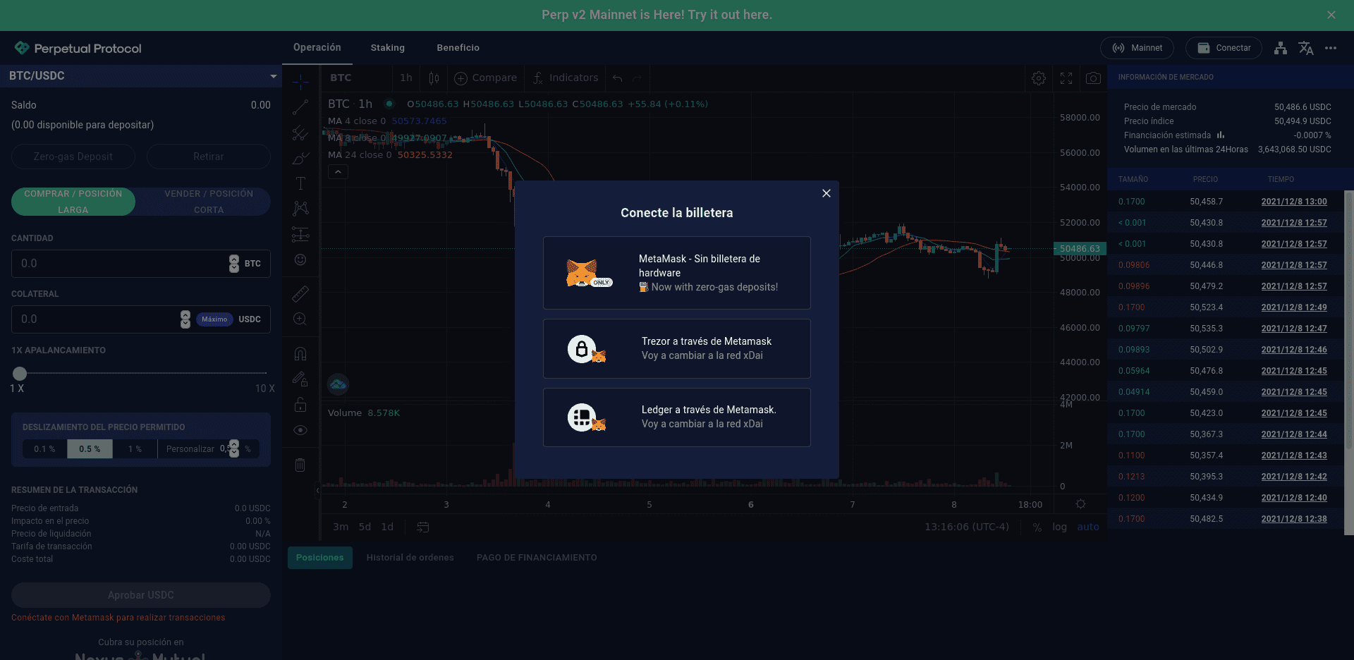 Interfaz de Perpetual Protocol