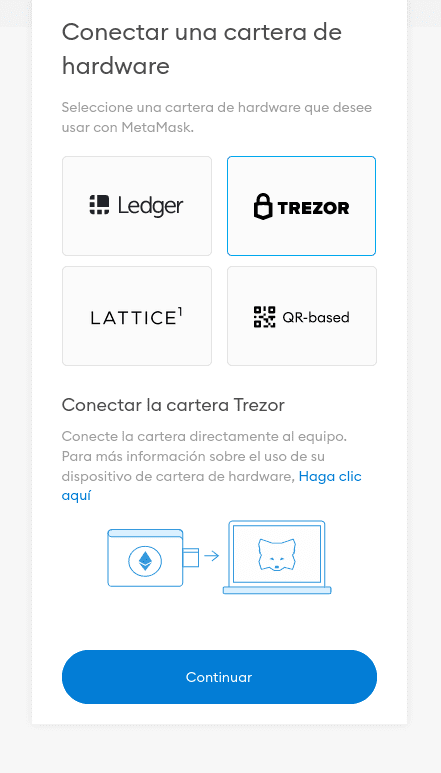 Usando B2M con Ledger o Trezor a través de MetaMask