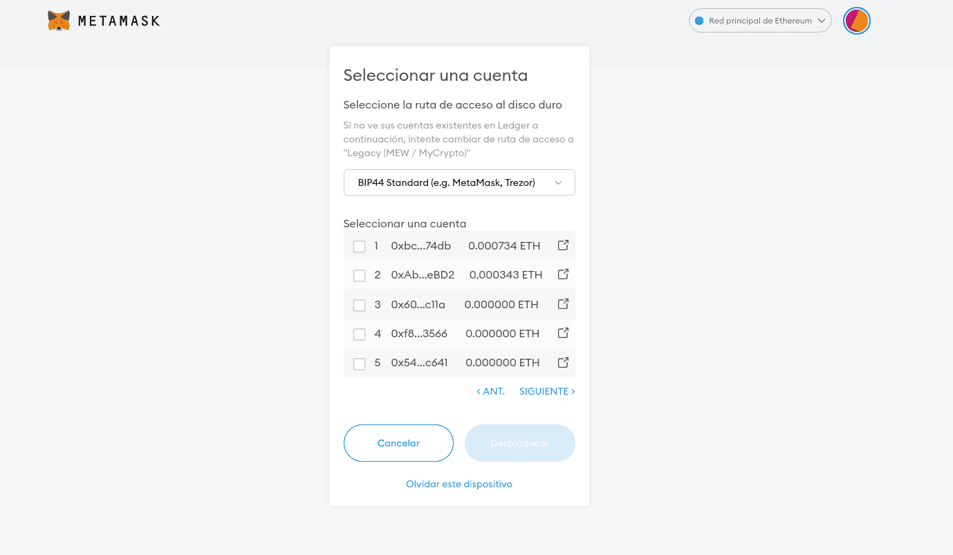 Usando B2M con Ledger o Trezor a través de MetaMask