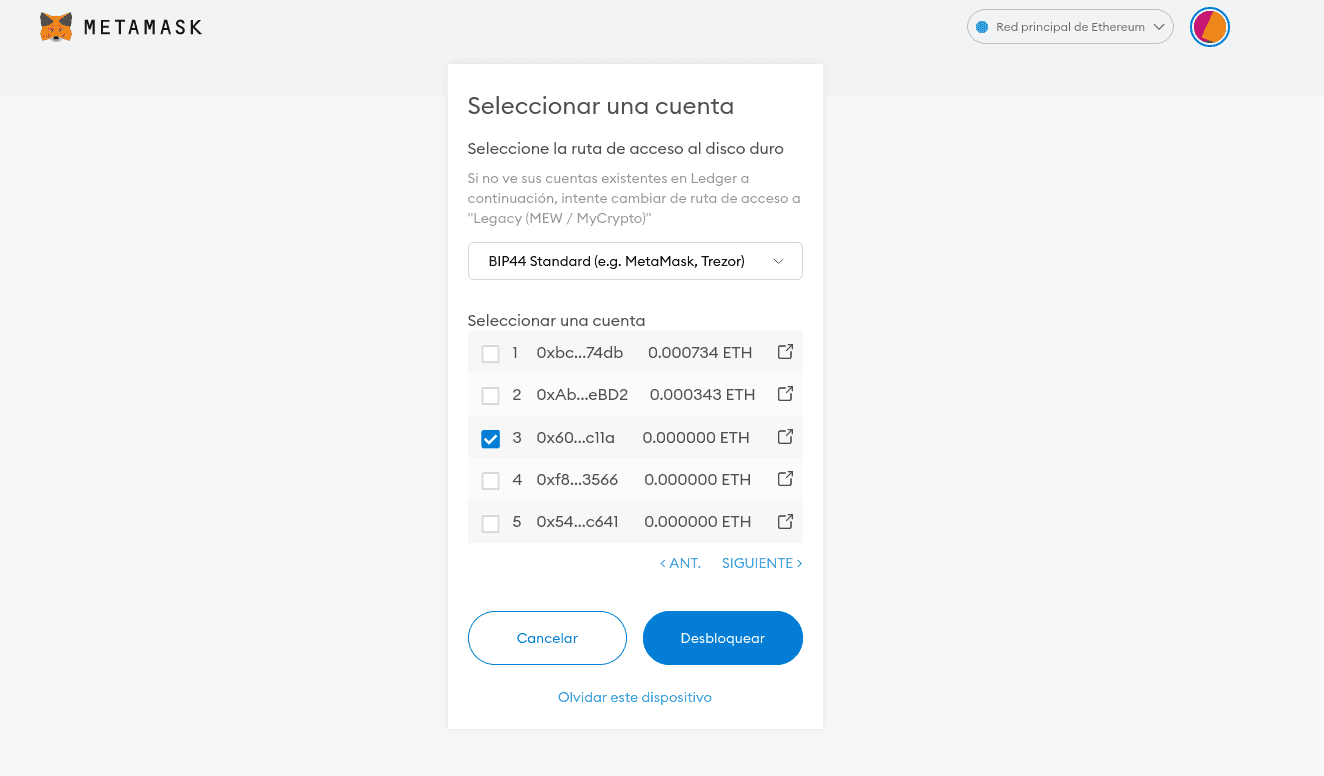 Usando B2M con Ledger o Trezor a través de MetaMask