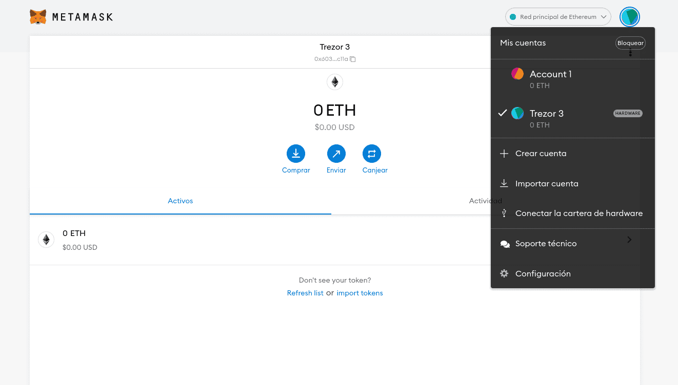 Usando B2M con Ledger o Trezor a través de MetaMask