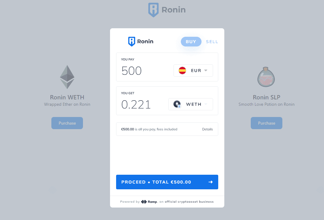 Buying WETH with Ronin Wallet
