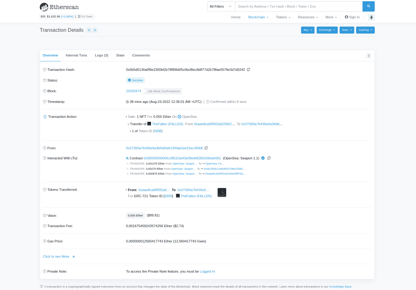 Datos de operaciones en Etherscan