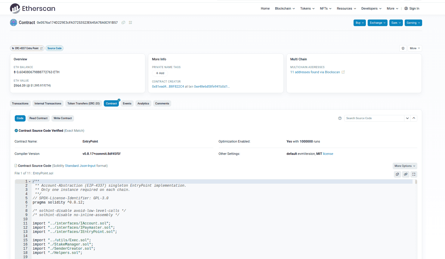 ERC-4337 y su smart contract ya desplegado en la red de Ethereum