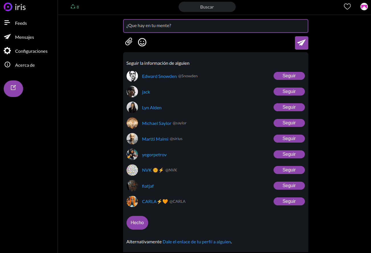 Agregando nuevos usuario en Iris para nuestra cuenta Nostr - Bit2Me Academy