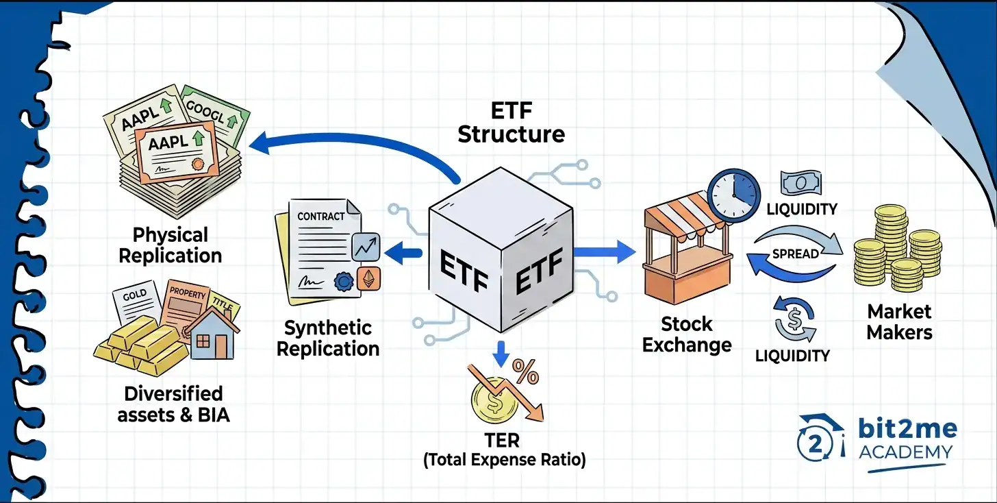 Cómo funciona un ETF por dentro: réplica, TER y liquidez