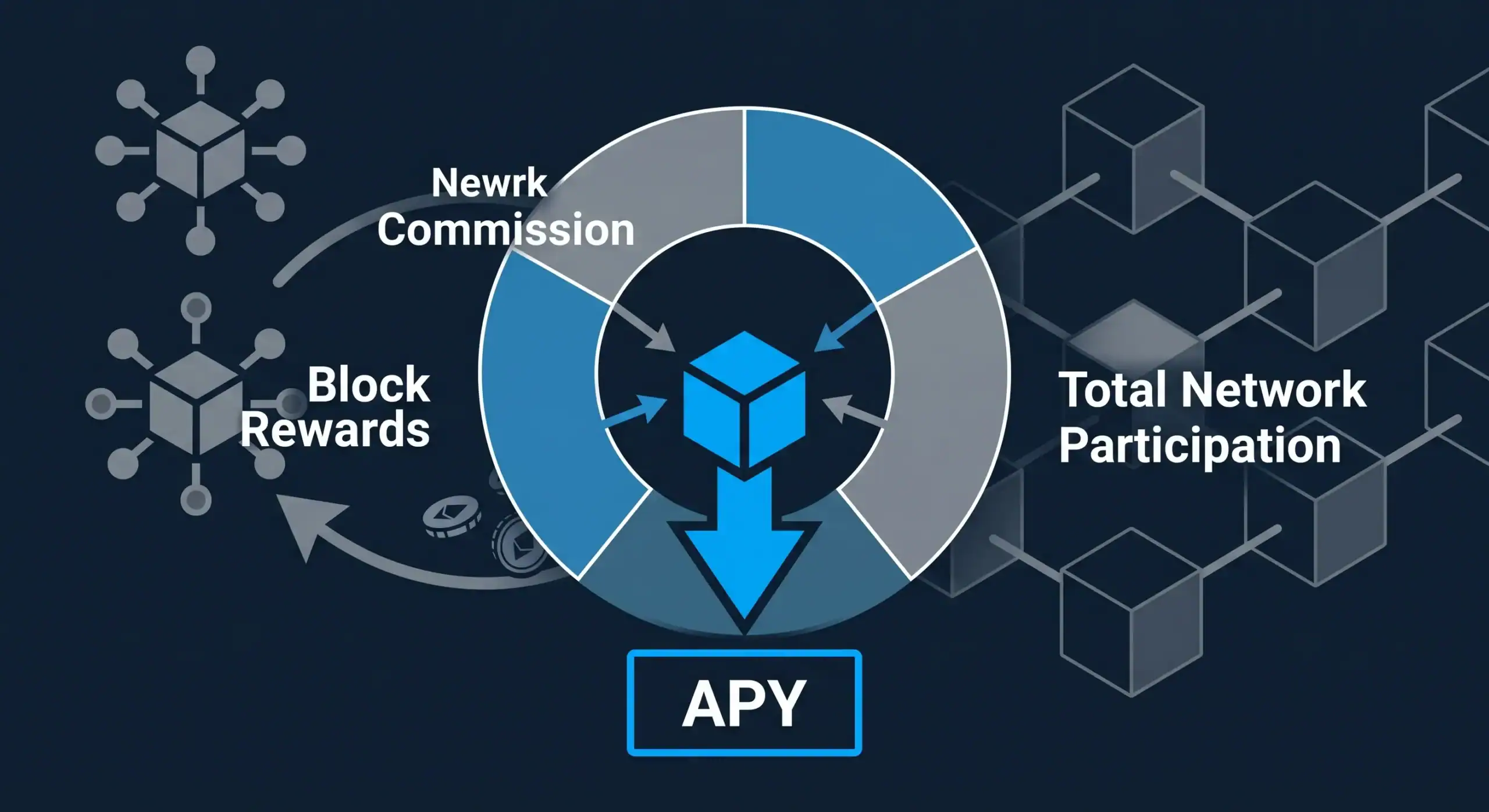 apy-recompensas-staking-network-bit2me-academy Gráfico de datos que muestra los factores genéricos que componen el cálculo del APY en staking - Bit2Me Academy