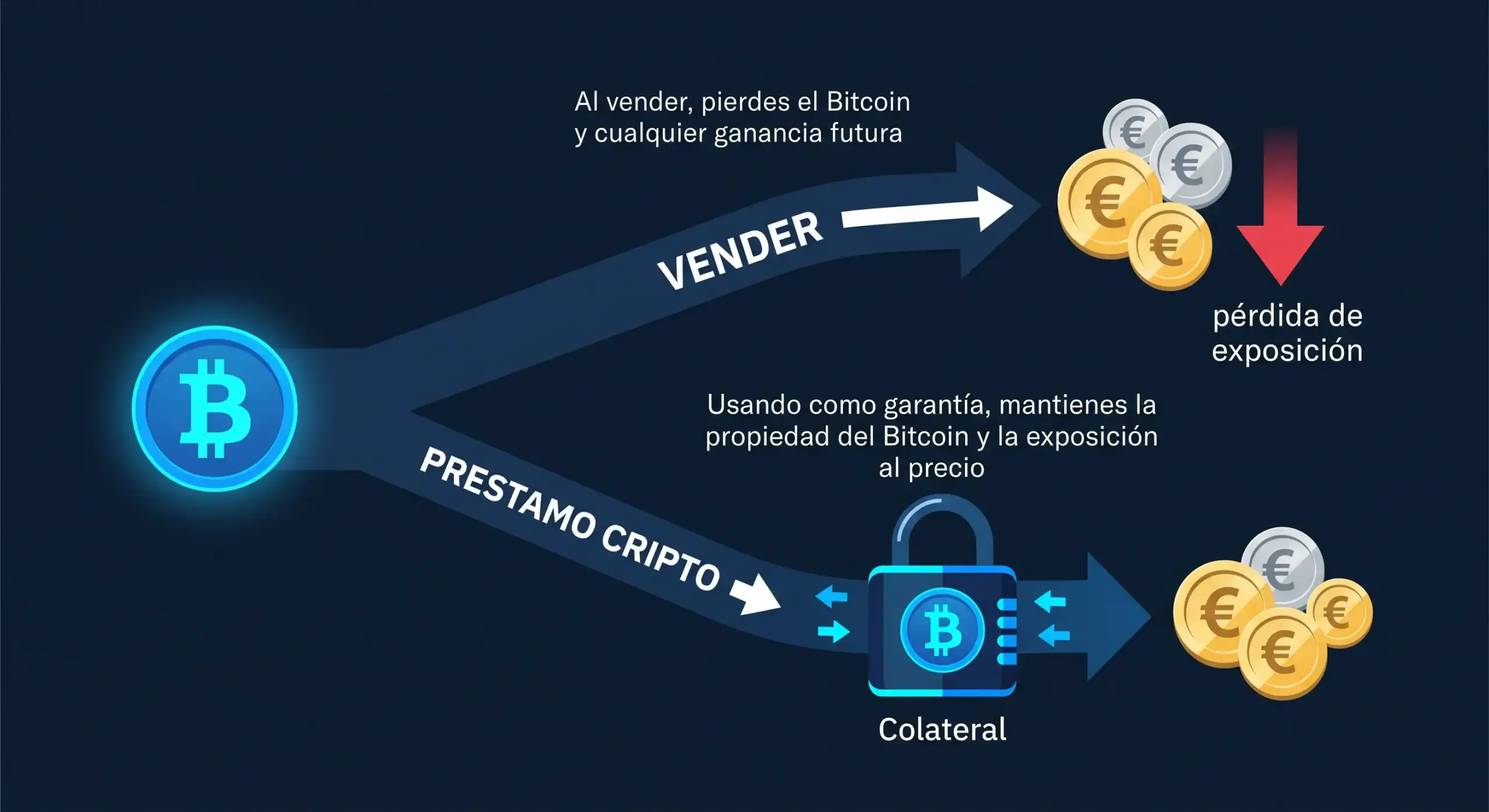 evento-venta-bitcoin-españa Comparación visual entre vender bitcoin y usarlo como garantía en un préstamo cripto sin perder exposición - Bit2Me Academy